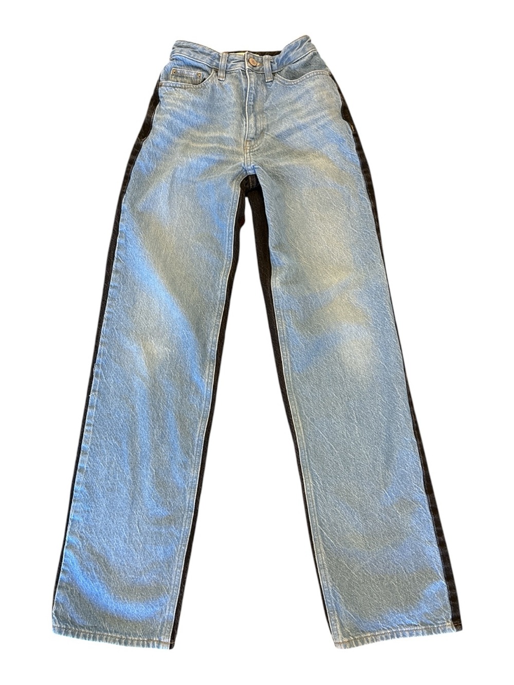 PacSun Two-Tone Light Blue Jeans on Front with Black Back. 90s Boyfriend Style